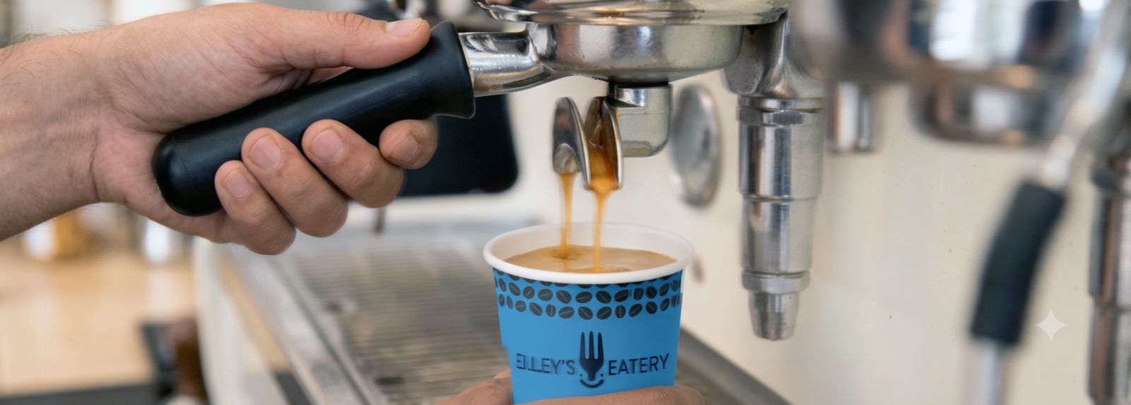 Espresso pouring into an Elley's cup